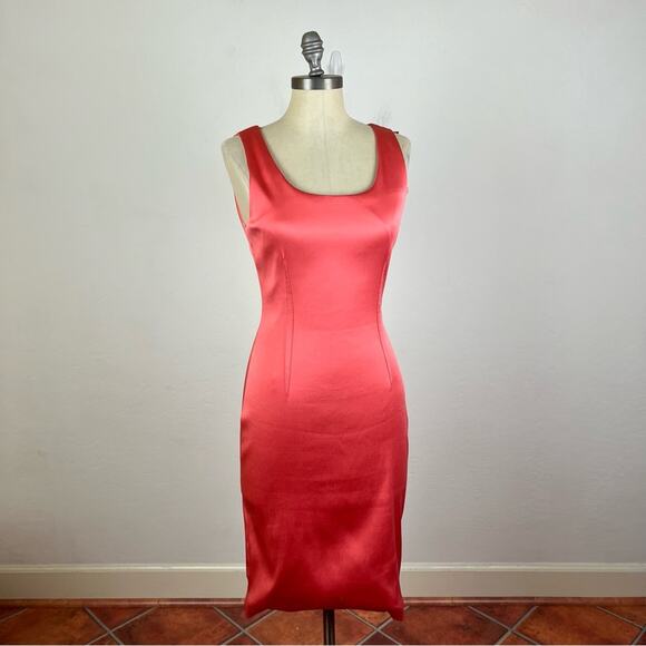 Prabal Gurung Coral Satin Sheath Dress - Picture 1 of 11